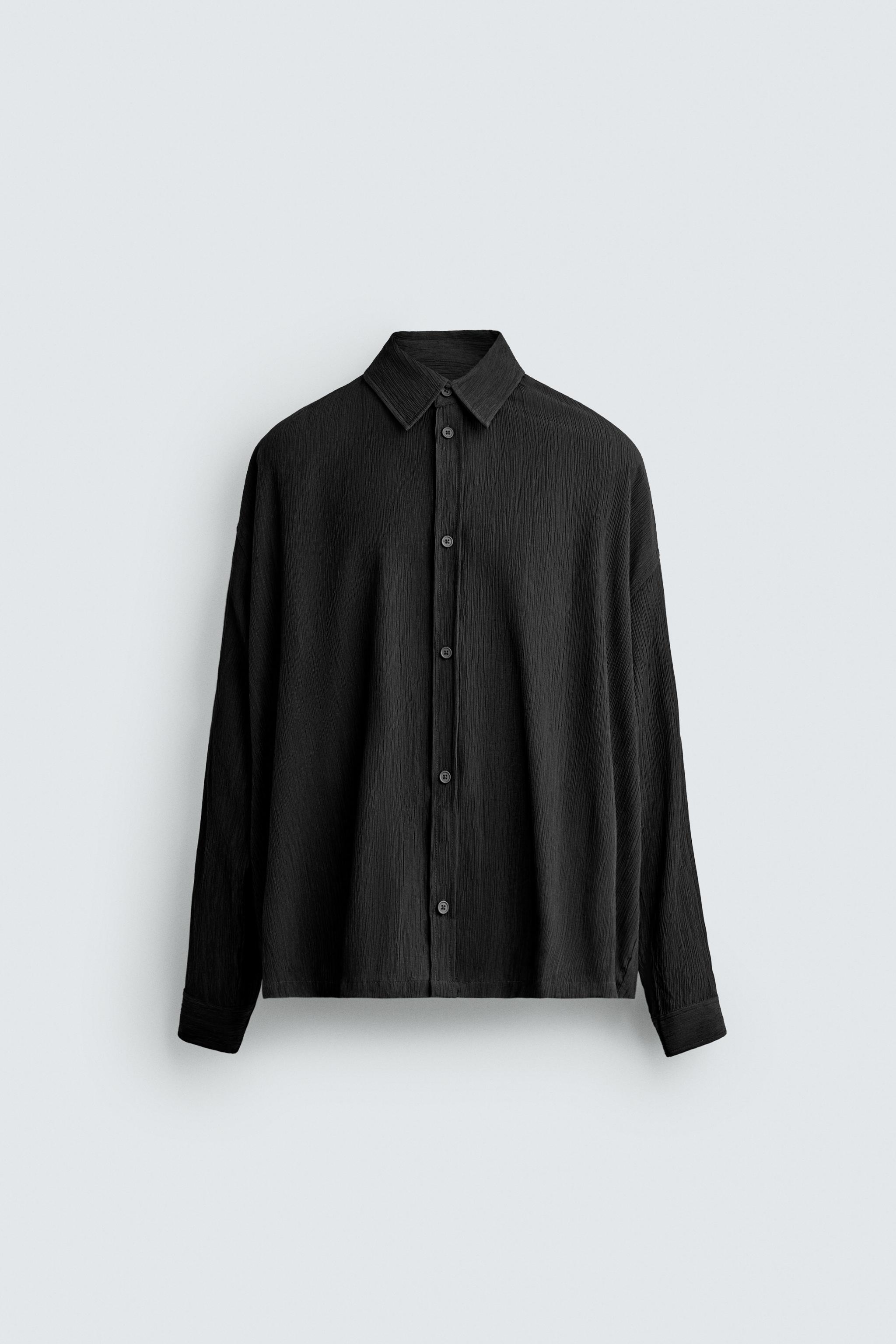 リラックスフィット テクスチャーシャツジャケット - ブラック | ZARA