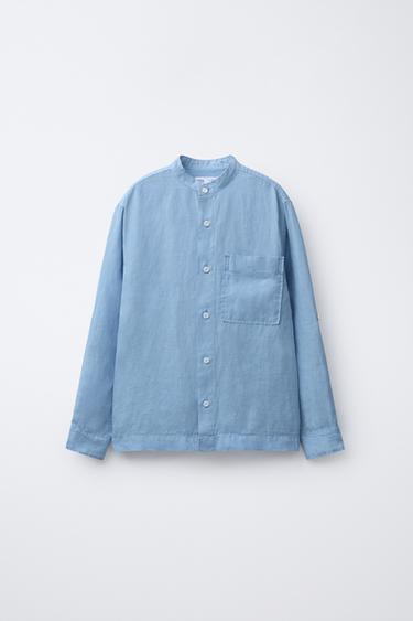 LINEN STAND COLLAR SHIRT - Indigo by Zara