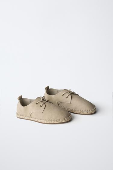 Zara LEATHER JUTE DERBY SHOES - Gray