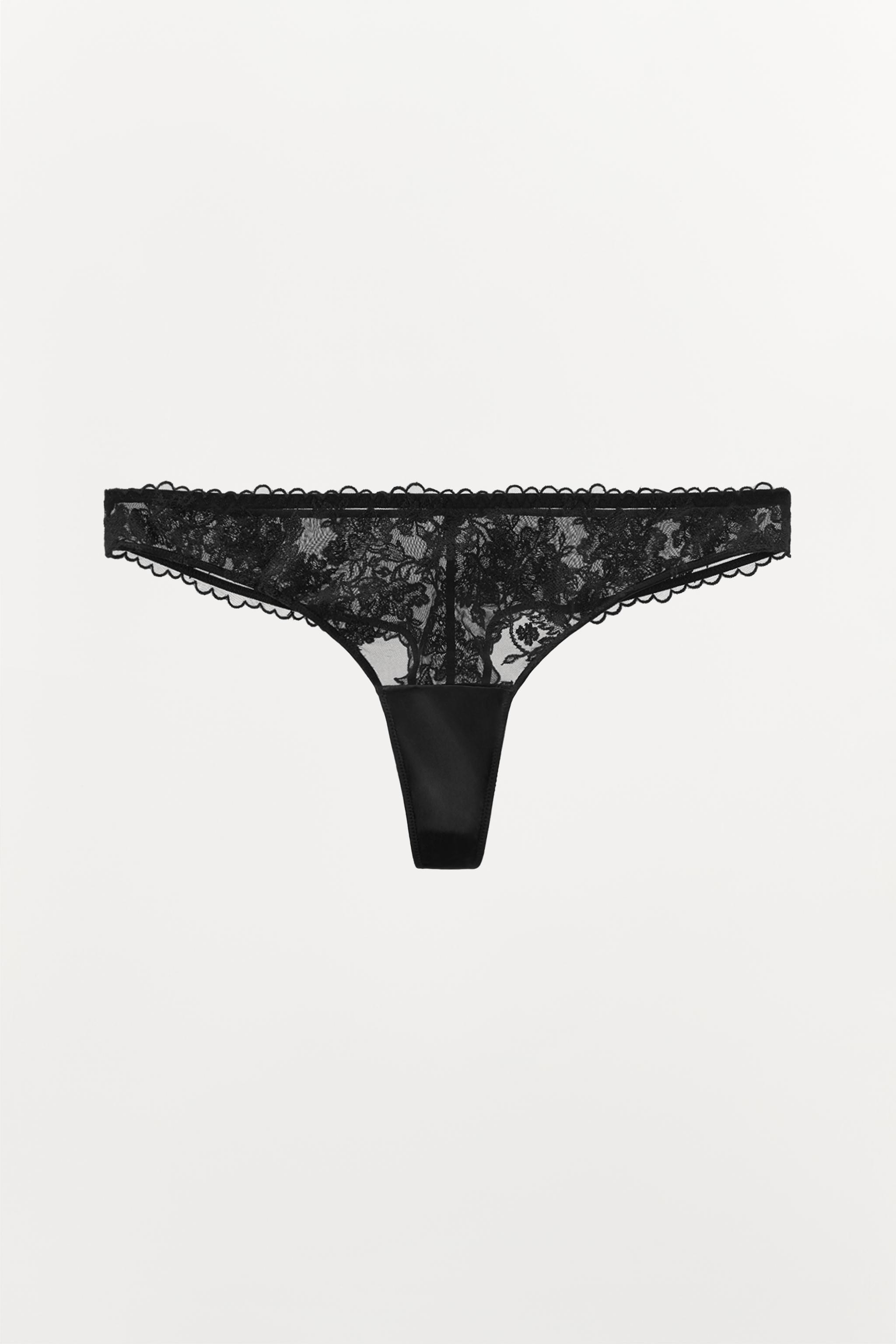 EMBROIDERED MESH THONG