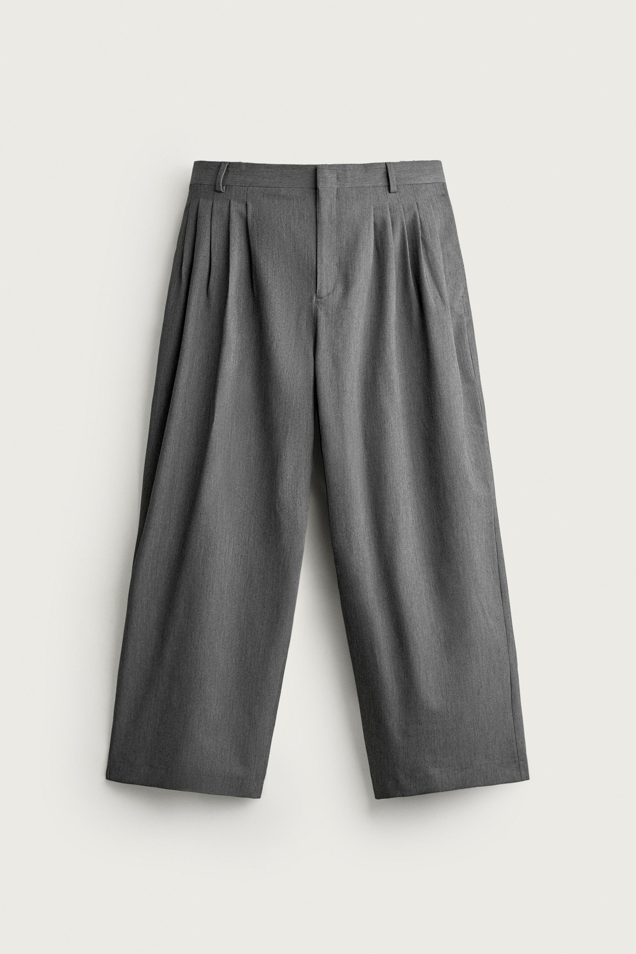 WIDE-FIT PLEATED TROUSERS — Gray