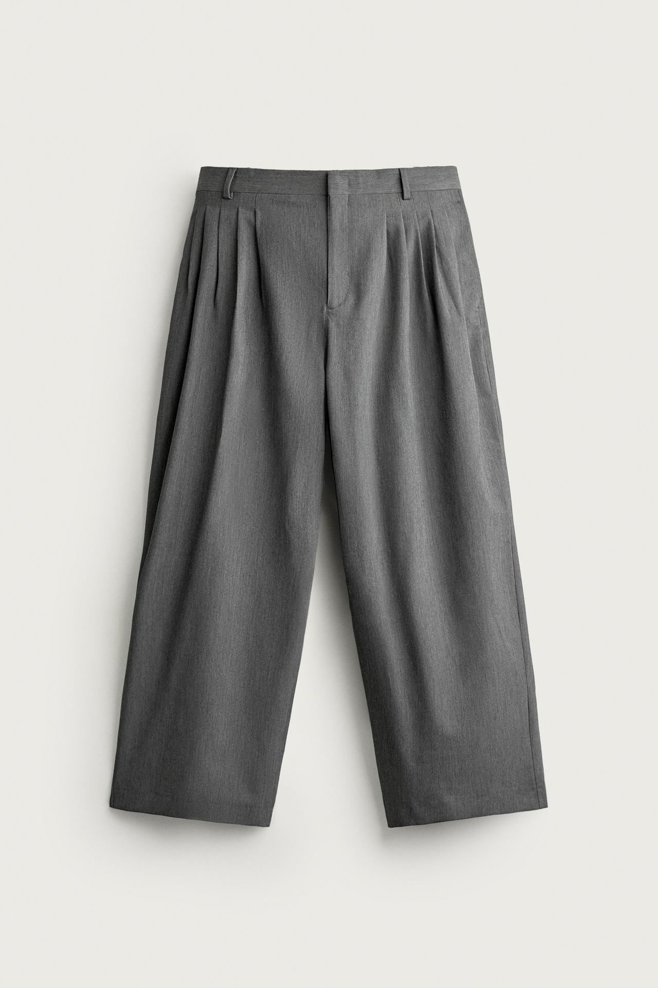 WIDE-FIT PLEATED TROUSERS — Gray