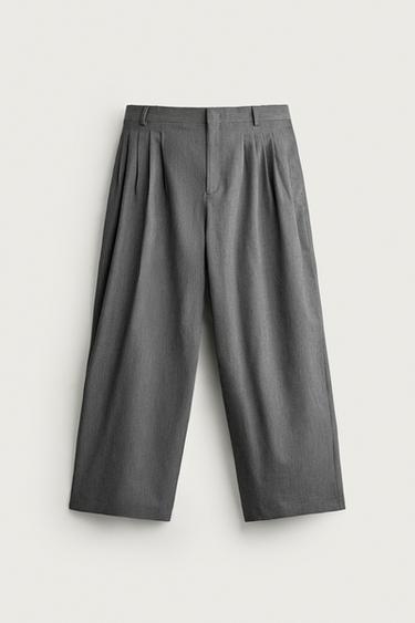 PANTALÓN WIDE FIT PLIEGUES - Gris de Zara