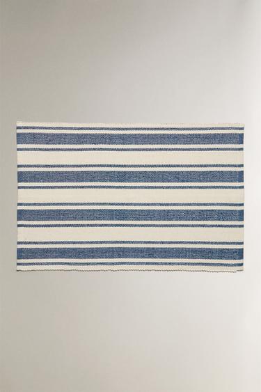 Zara BATH MAT WITH IRREGULAR STRIPES - Ecru / Blue