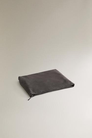 LARGE SPLIT LEATHER WASH BAG - Dark Grey by Zara - Image 2