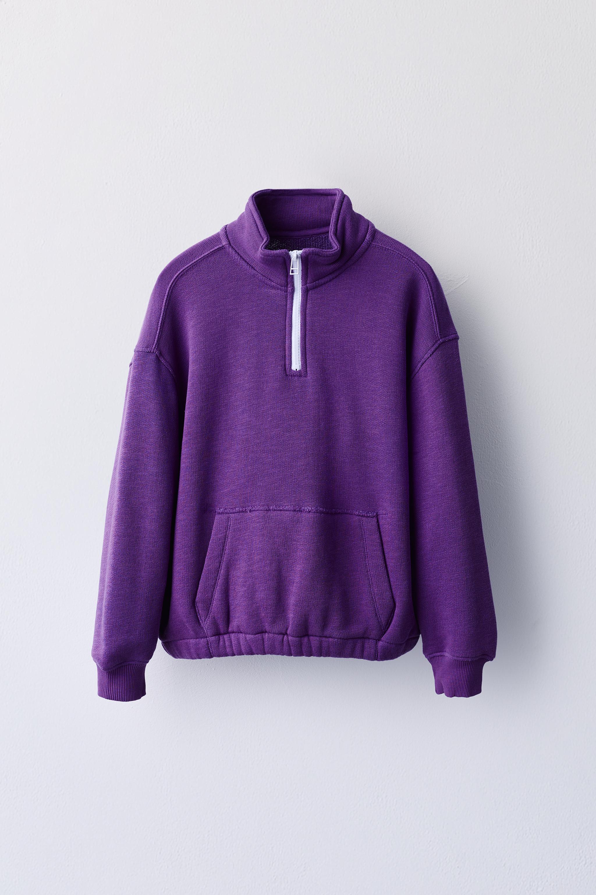 PLAIN ZIP-UP SWEATSHIRT — Purple
