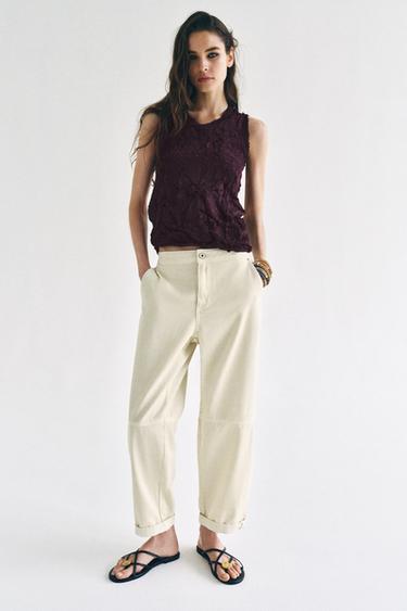 CRINKLE-EFFECT KNIT TOP - Aubergine by Zara