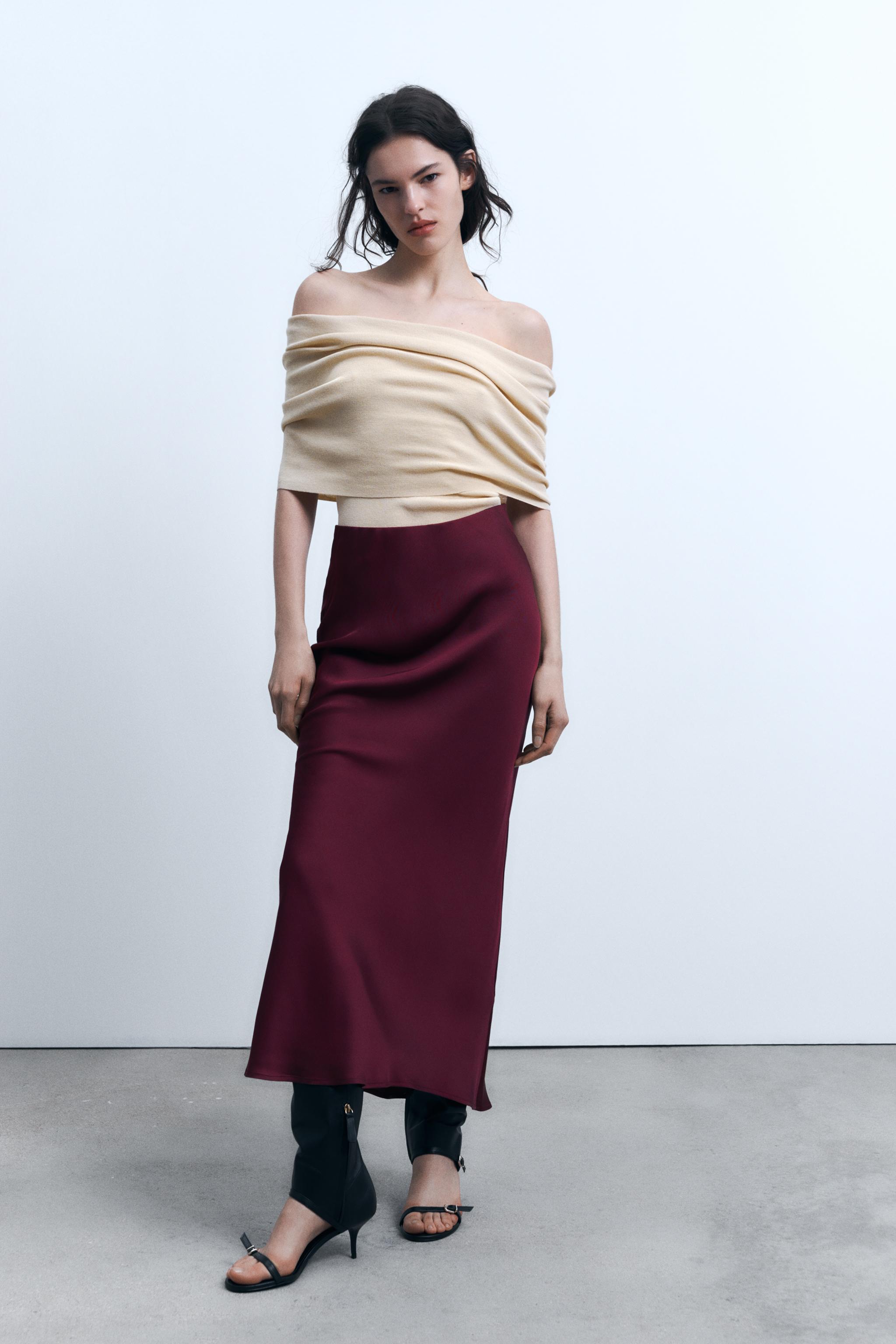 Burgundy on sale skirt zara