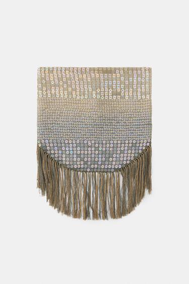 SEQUIN FRINGED SCARF - camel by Zara