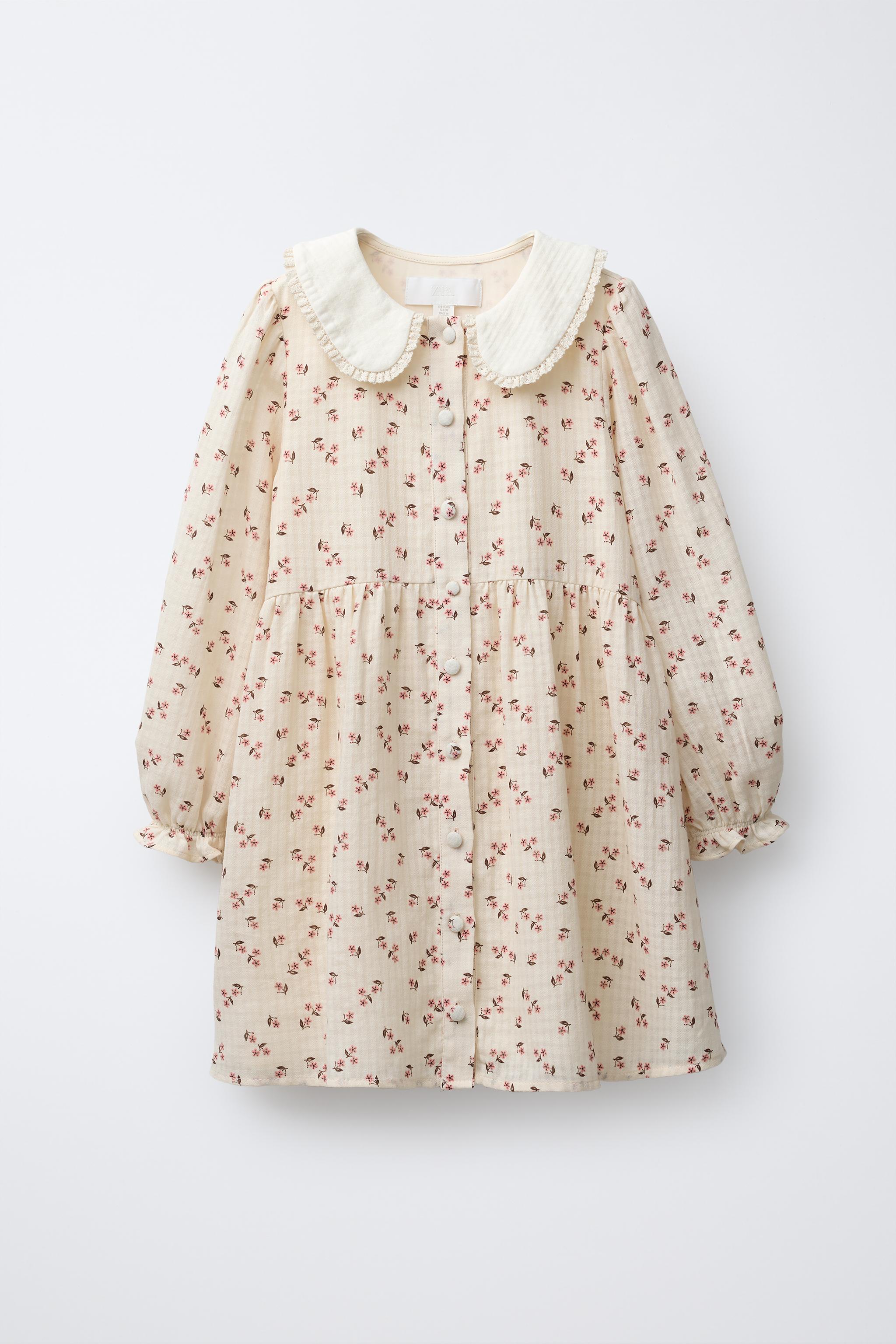 CONTRAST COLLAR FLORAL DRESS