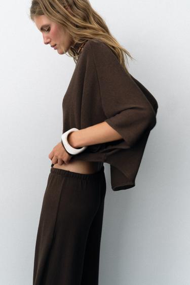 Zara SHORT SLEEVE RUSTIC TOP - Brown