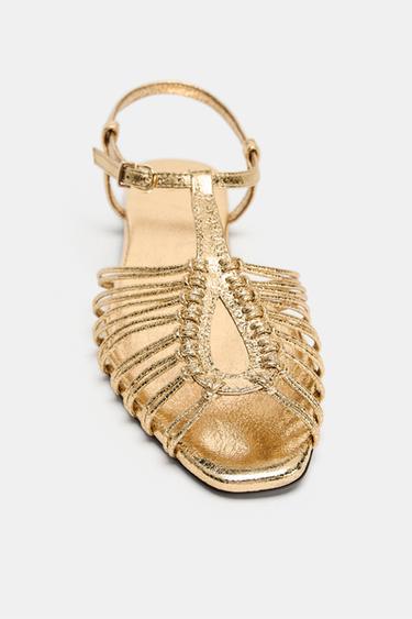 METALLIC FLAT CAGE SANDALS - Gold by Zara - Image 4