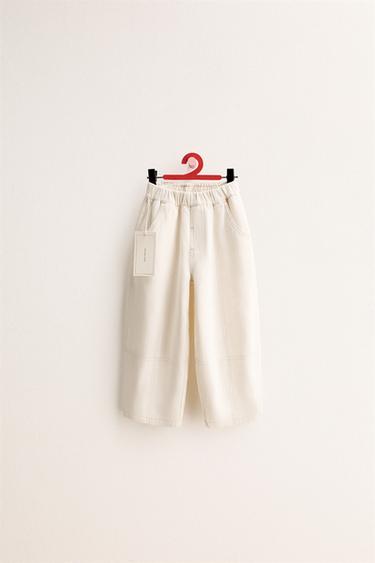 ZARA TIMELESS - PANTALON SERGÉ BAGGY SURPIQÛRES - Écru de Zara