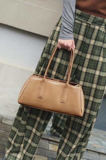 Zara 皴裂紋 CITY 手提包 - 米色