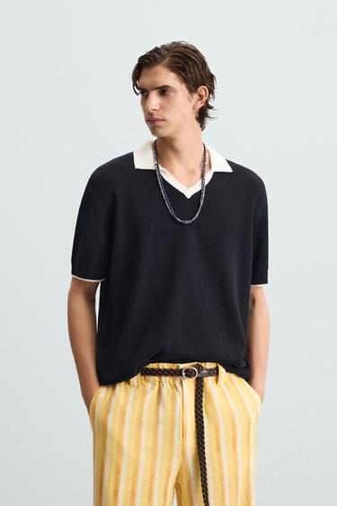 CONTRAST KNIT POLO SHIRT - Navy blue by Zara