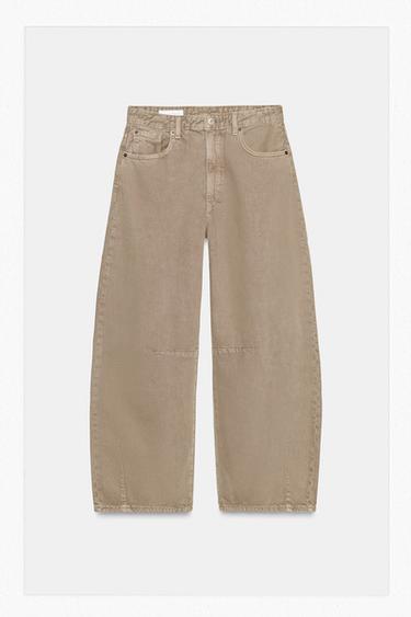 Zara TRF BALLOON BAGGY MID-RISE JEANS - Brown / Taupe