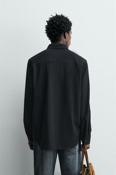 CHEMISE STRUCTURÉE AVEC LAINE - Bleu marine foncé de Zara - Image 2