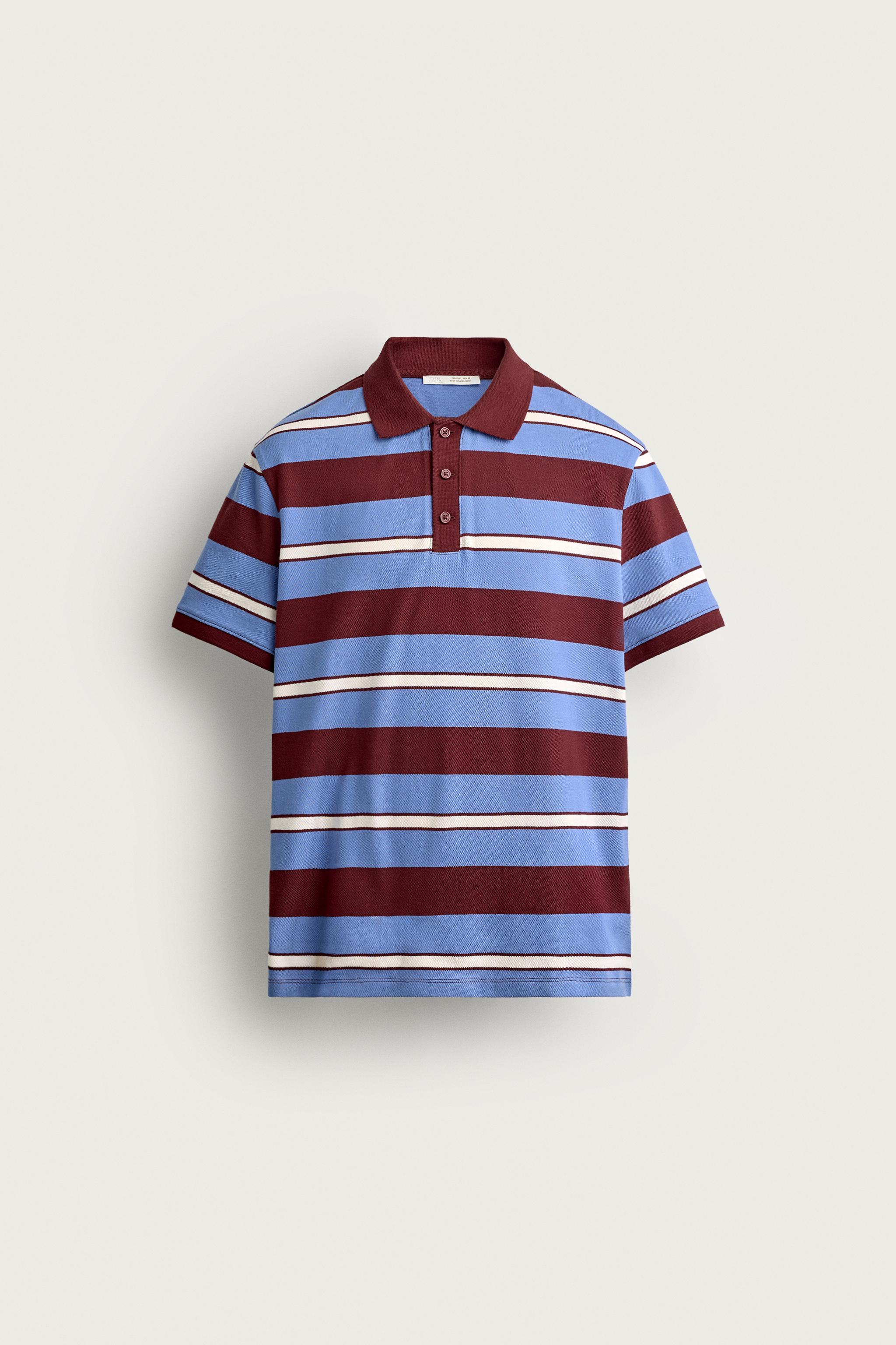 REGULAR FIT STRIPED PIQUÉ POLO — Light blue