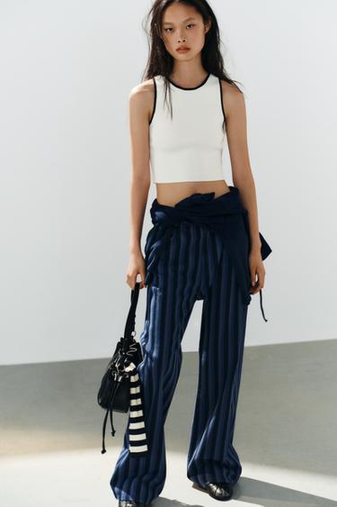CONTRAST PIPING KNIT CROP TOP - White by Zara