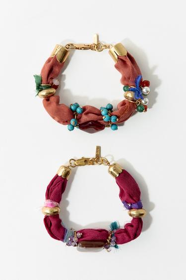 Zara 2-PACK OF BEADED FABRIC BRACELETS - Multicolored