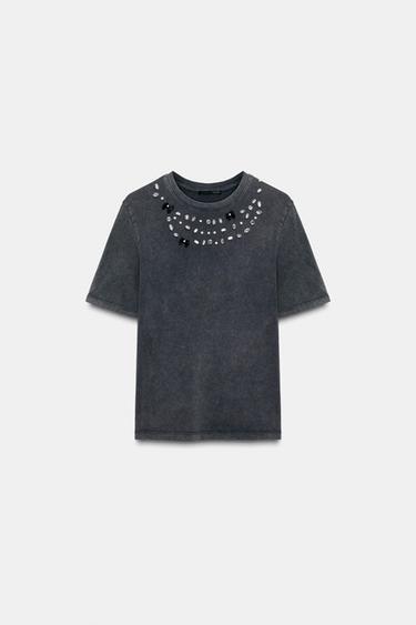 WASHED JEWEL T-SHIRT - Anthracite grey by Zara