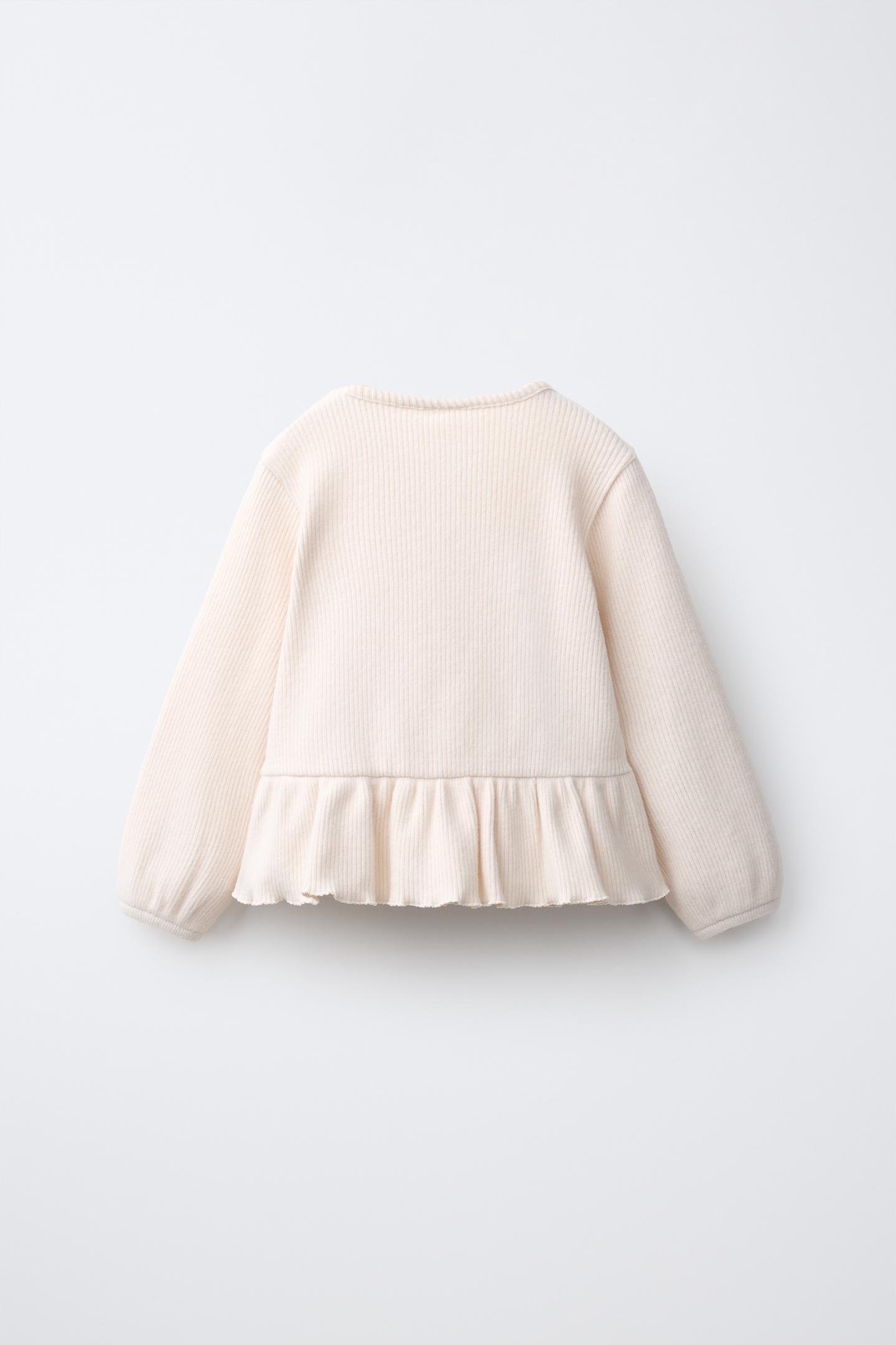 Детская футболка Zara Embroidered Hearts Soft Touch, цвет: Экрю / Меланжевый — фото 2