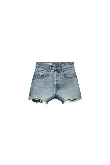 TRF HIGH-WAIST DENIM RIPPED SHORTS