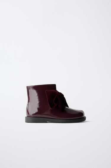PATENT-FINISH ANKLE BOOTS WITH BOW - Burgundy Red by Zara