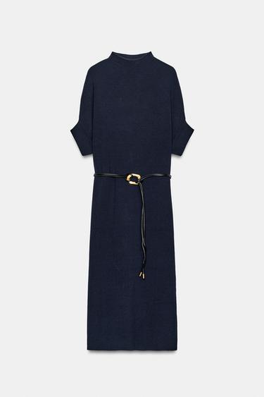 VESTIDO DE MALHA COM CINTO - Azul-marinho da Zara - Imagem 0
