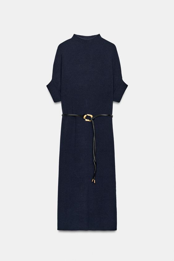 VESTIDO DE MALHA COM CINTO - Azul-marinho da Zara - Imagem 0