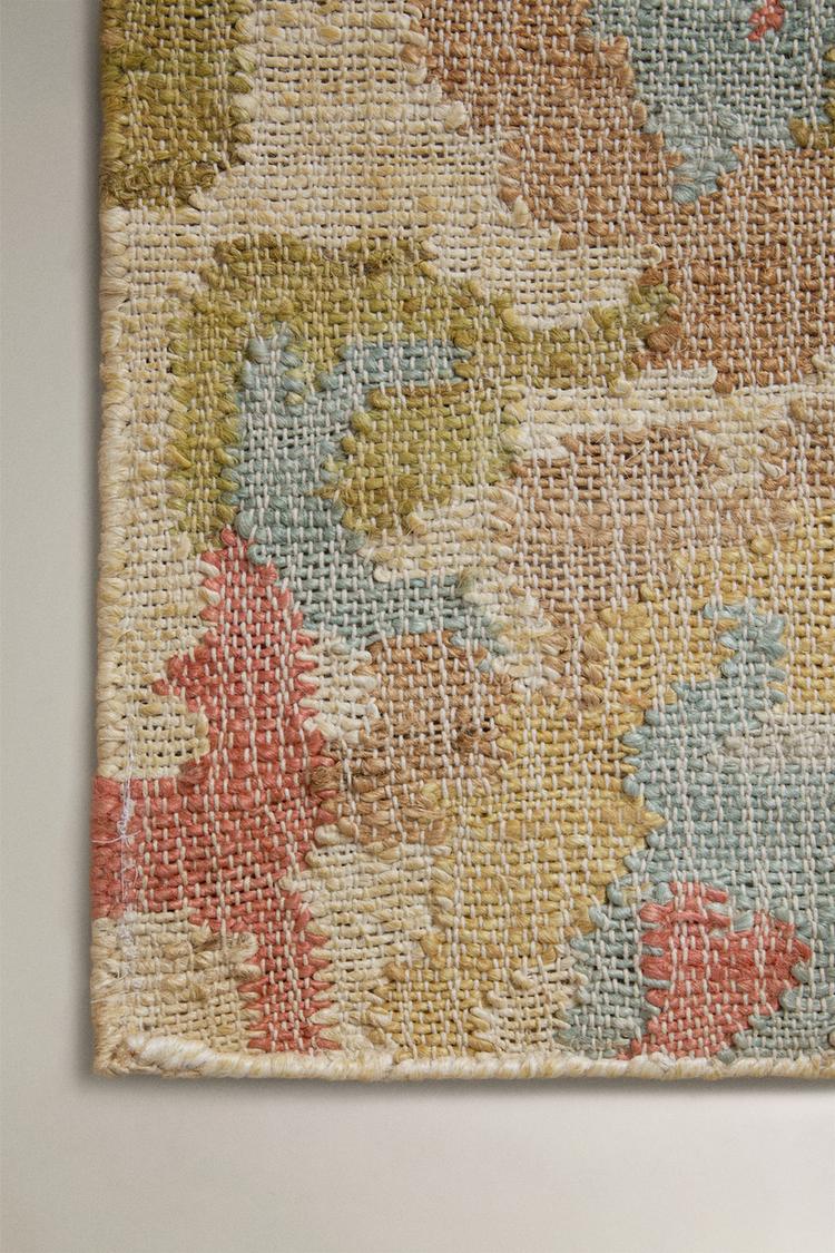 FLORAL JUTE AREA RUG — Light beige
