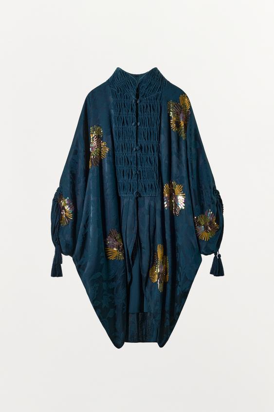 VESTE BIMATIÈRE JACQUARD À SEQUINS - Bleu / Indigo de Zara - Image 3