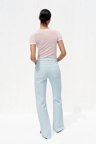 Z1975 HIGH-WAIST FLARE JEANS WITH BUTTONS - Pastel blue by Zara - Image 4