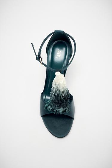 صندل بكعب وشراشيب - أزرق تركوازي by Zara