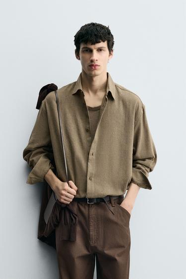 РУБАШКА ИЗ СМЕСОВОГО ХЛОПКА С ТЕКСТУРОЙ — ТАБАЧНЫЙ от Zara