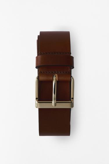 Zara SQUARE BUCKLE LEATHER BELT - Brown