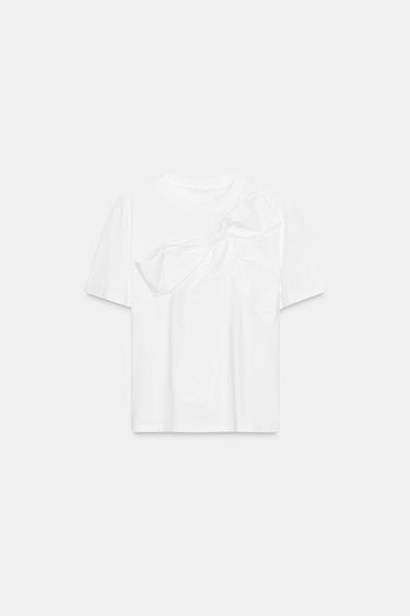 Zara 前蝴蝶結 T 恤 - 白色