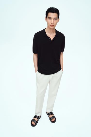 Zara 人造絲混紡針織POLO衫 - 黑色