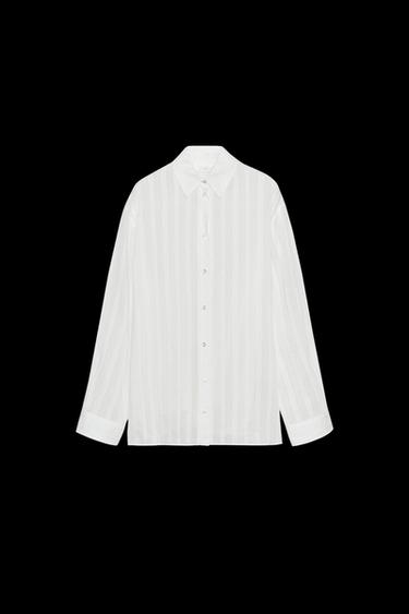 CAMISA RAYAS ALGODÓN - SEDA ZW COLLECTION - Blanco de Zara - Imagen 0