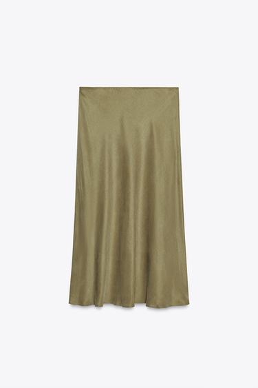 ZW COLLECTION MIDI SKIRT - Olive green by Zara