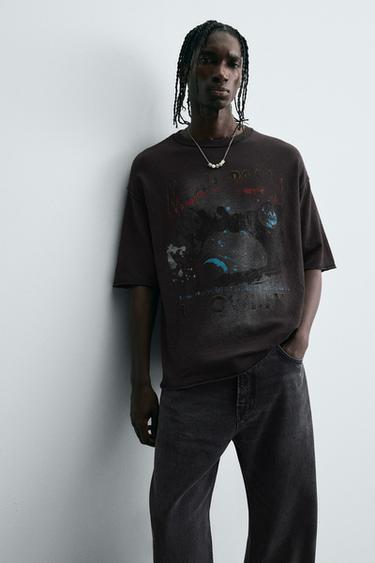 WASHED PRINTED KNIT T-SHIRT - Black by Zara