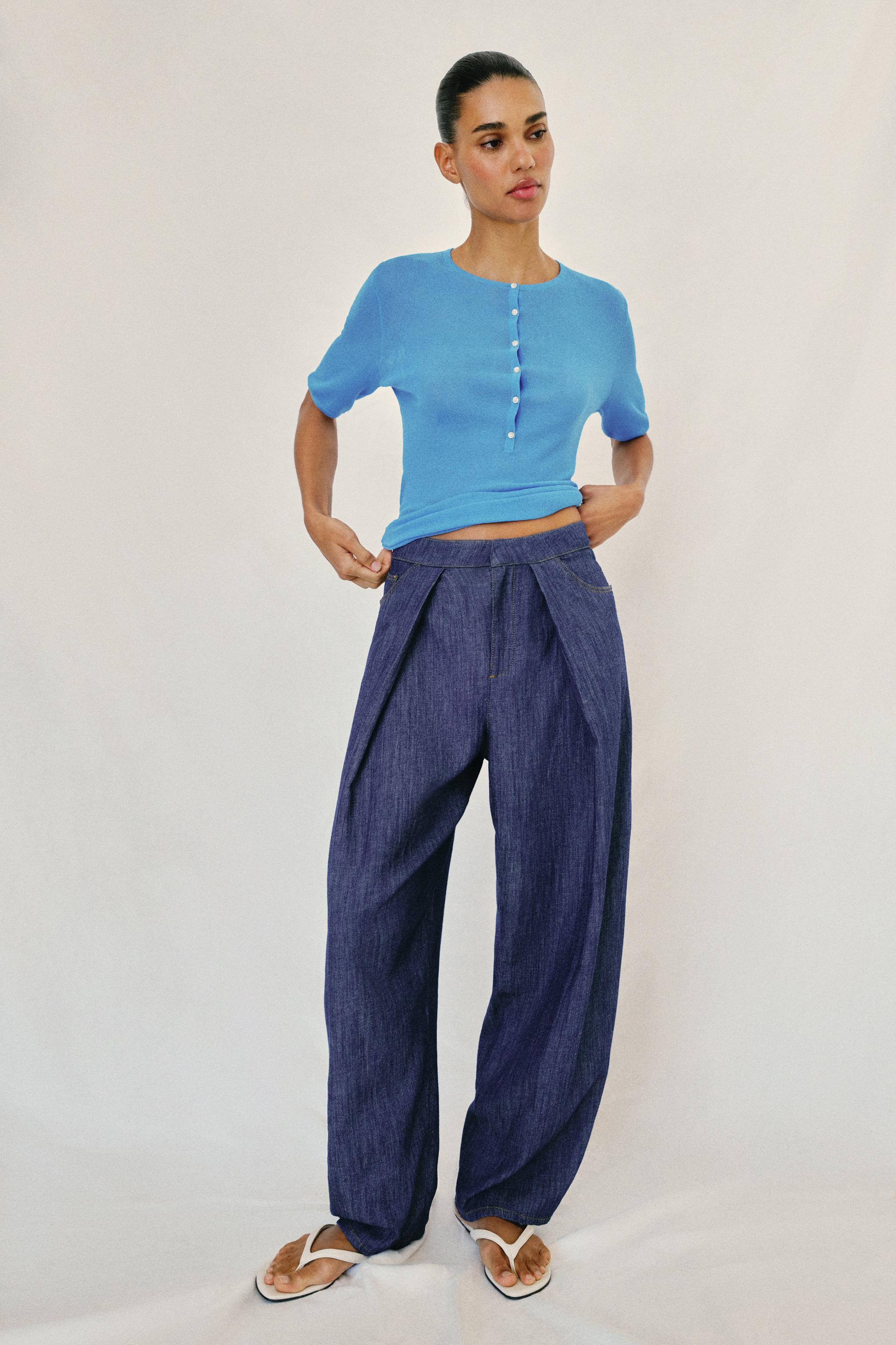 PLEATED LINEN PANTS — Indigo
