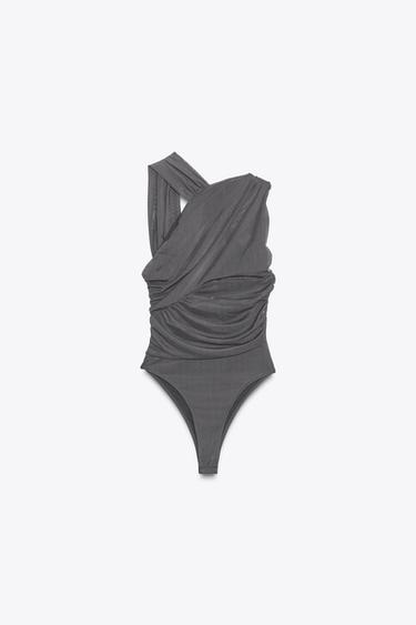 BODY DRAPEADO ASIMÉTRICO TUL - Gris antracita de Zara - Imagen 0