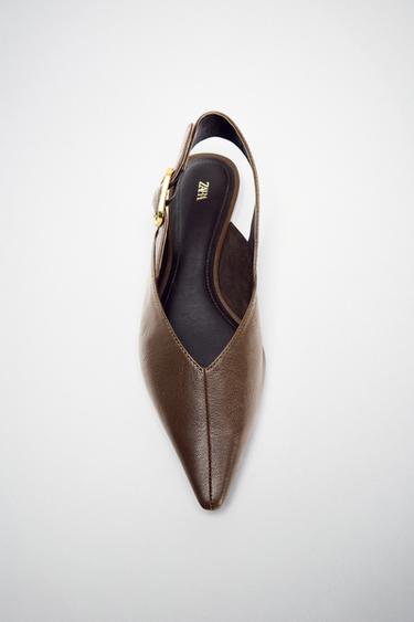 FLAT LEATHER SHOES WITH BUCKLE - Brown by Zara