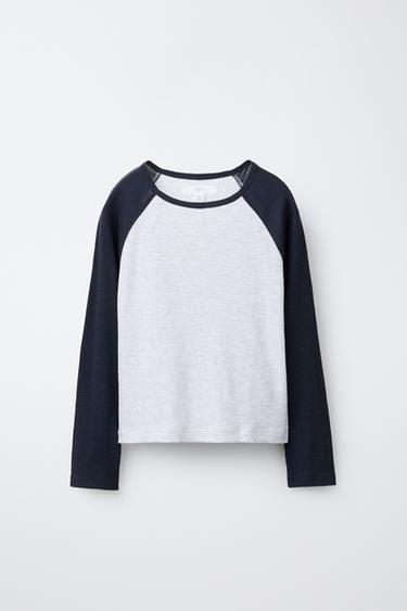 تيشرت بأكمام رنغلان - بحري by Zara