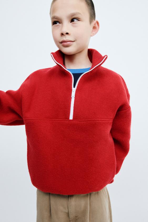 STORIESZ - WOOL BLEND POUCH POCKET SWEATSHIRT - Red by Zara - Image 0