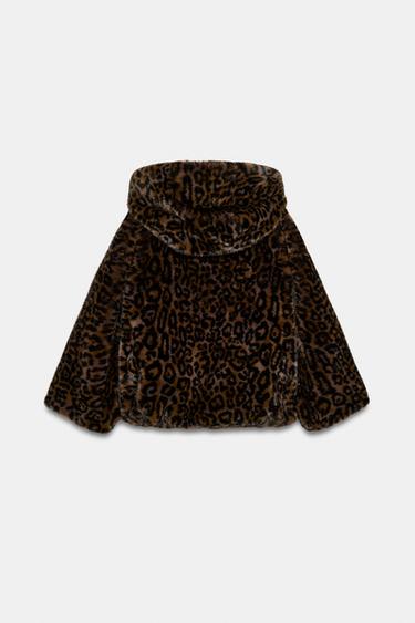 CAZADORA EFECTO PELO CAPUCHA - Leopardo / Tostado de Zara