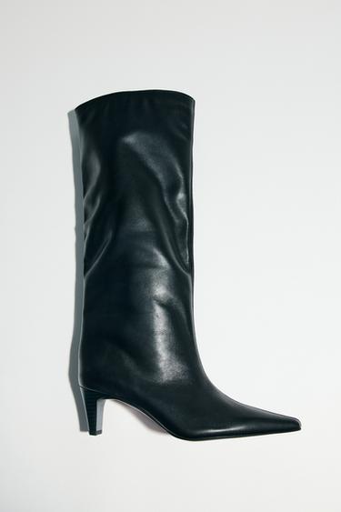 LEATHER KITTEN HEEL BOOTS - Black by Zara