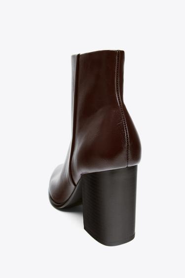 LEATHER BLOCK HEEL ANKLE BOOTS - Burgundy Red by Zara - Image 3