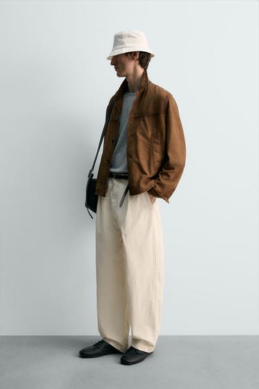 PANTALON COUPE DÉCONTRACTÉE À PLIS - Blanc cassé de Zara - Image 3
